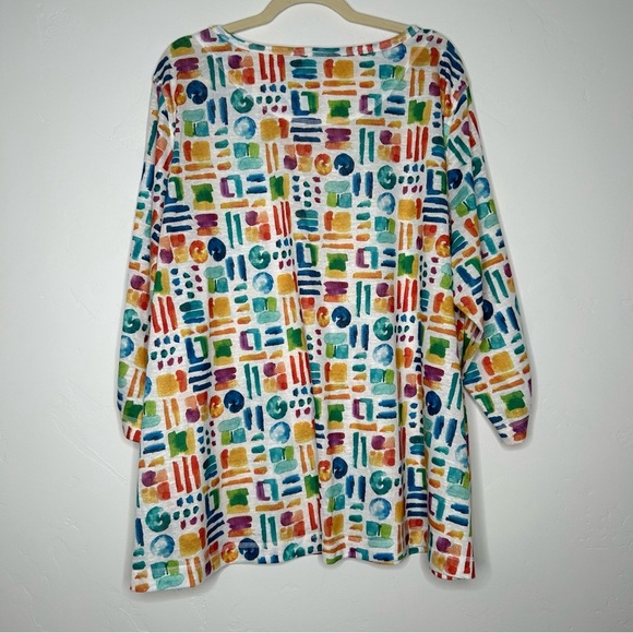Ali Miles Colorful Geometric Print Tunic Top Size 3X 3/4 Sleeves Art to Wear - Picture 2 of 12